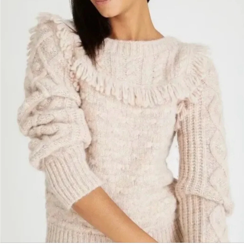 LoveShackFancy Pink Textured Sweater with Fringe - Picture 2 of 8